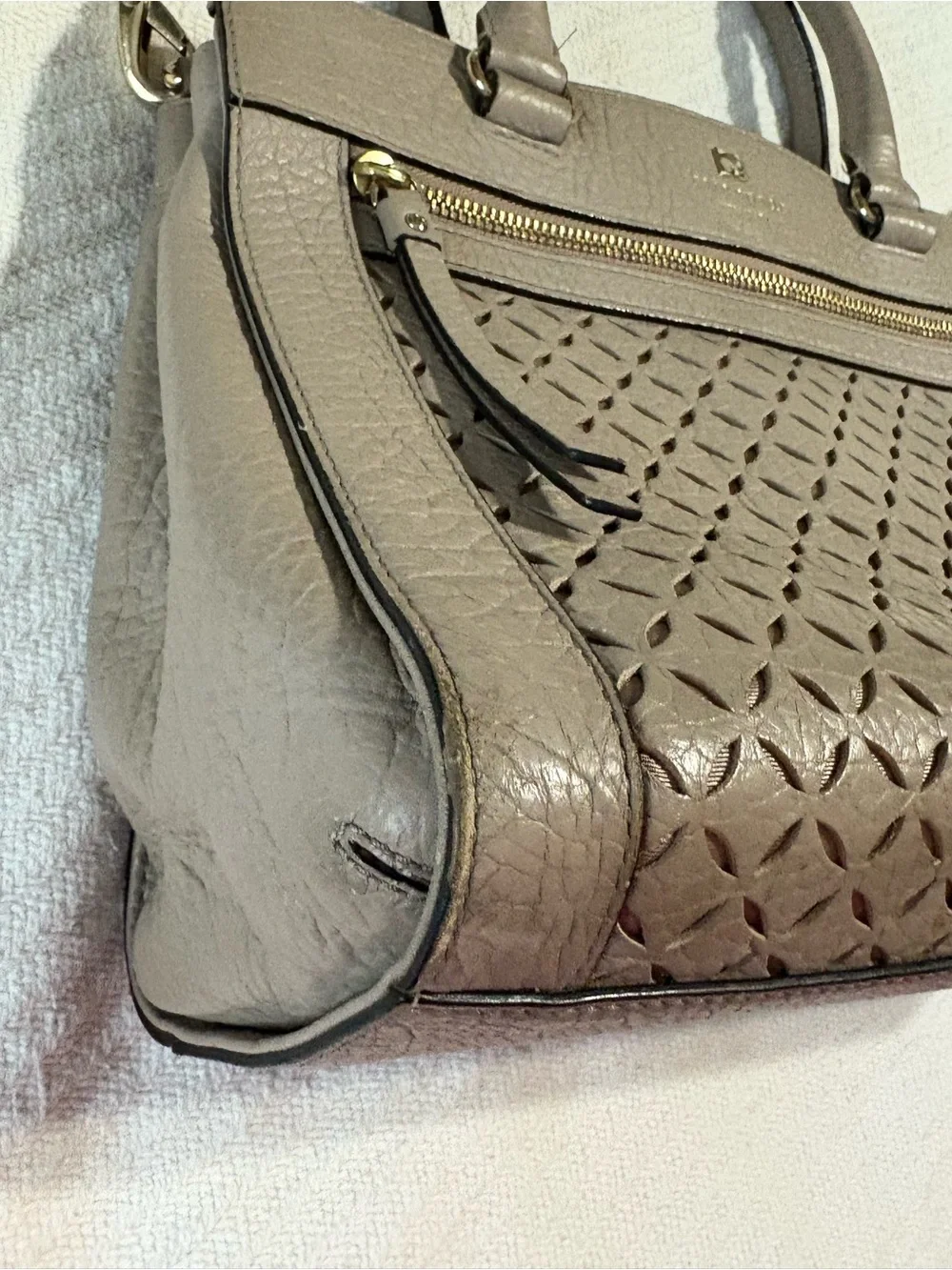 Kate Spade Romy Perri Lane Beige Leather Boho Western Chic Satchel Purse